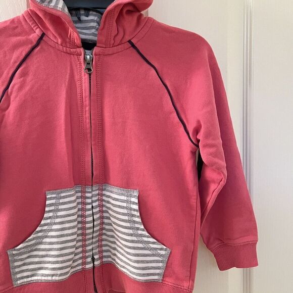 Hanna Andersson Pink Zip Hoodie Elbow Patches Piping Cotton Girls Size 110 US 5 - Picture 4 of 12